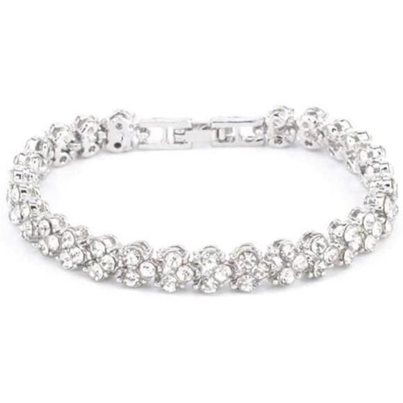 Classic CZ/ Rhinestone Tennis Bracelets – Silver & Rose Gold Pair- Evening, Work - Picture 2 of 7